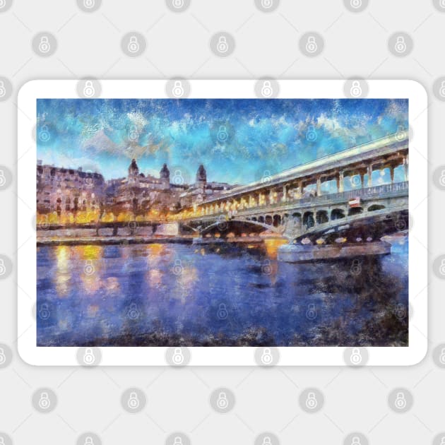 Midnight in Paris, Pont de Bir-Hakeim Sticker by Ryan Rad